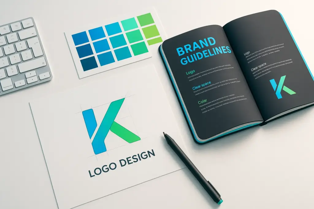نمونه طراحی هویت بصری برند شامل لوگو اختصاصی، پالت رنگ سازمانی و برند گایدلاین حرفهای | کوورک